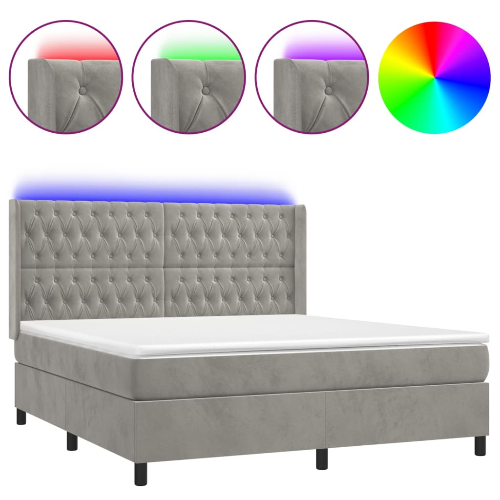 Sommier à lattes de lit matelas et LED Gris clair 160x200 cm - XIOS