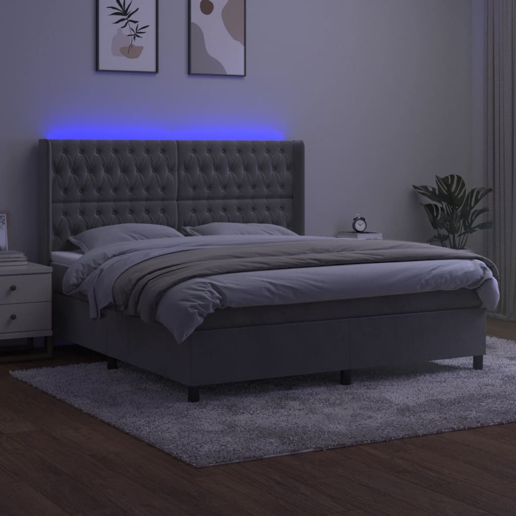 Sommier à lattes de lit matelas et LED Gris clair 160x200 cm - XIOS