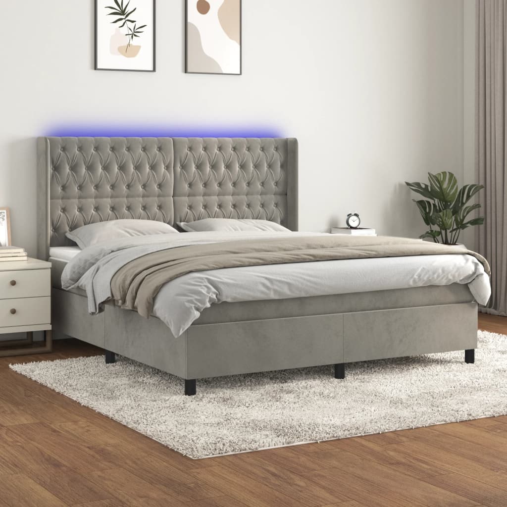 Sommier à lattes de lit matelas et LED Gris clair 160x200 cm - XIOS