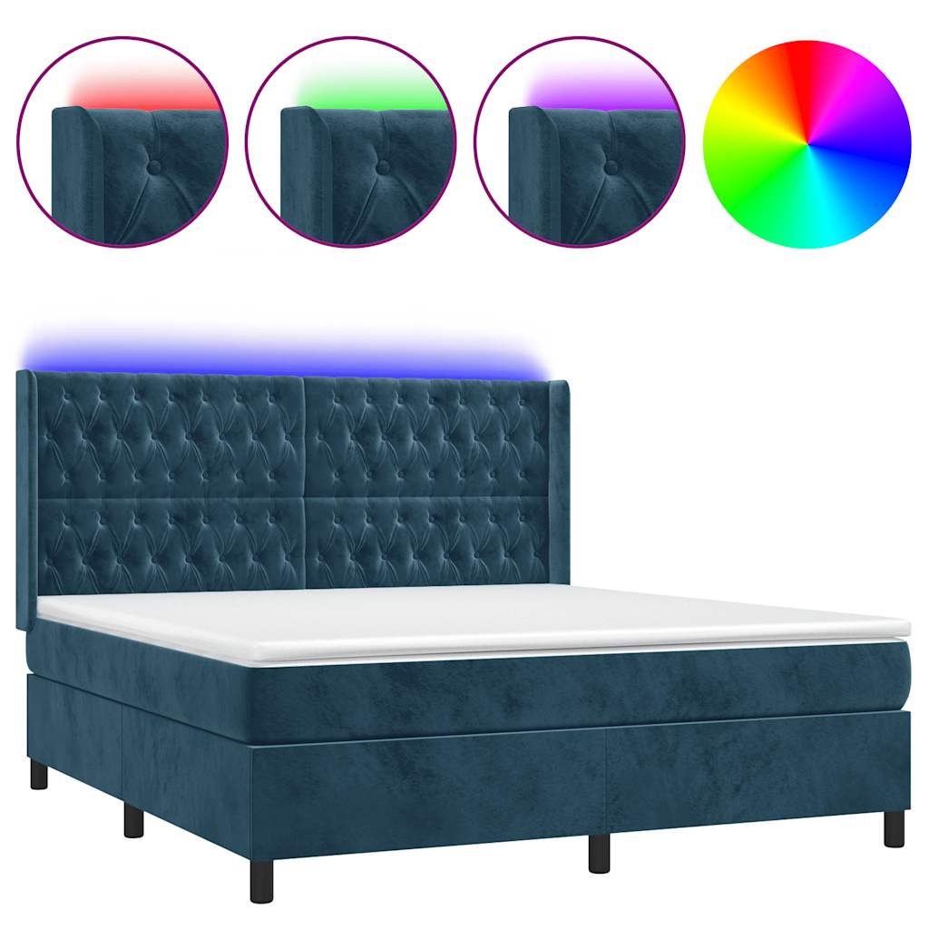 Sommier à lattes de lit matelas et LED Bleu foncé 160x200 cm - XIOS