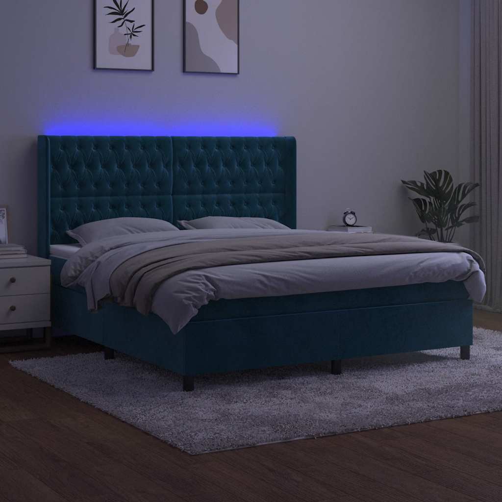 Sommier à lattes de lit matelas et LED Bleu foncé 160x200 cm - XIOS