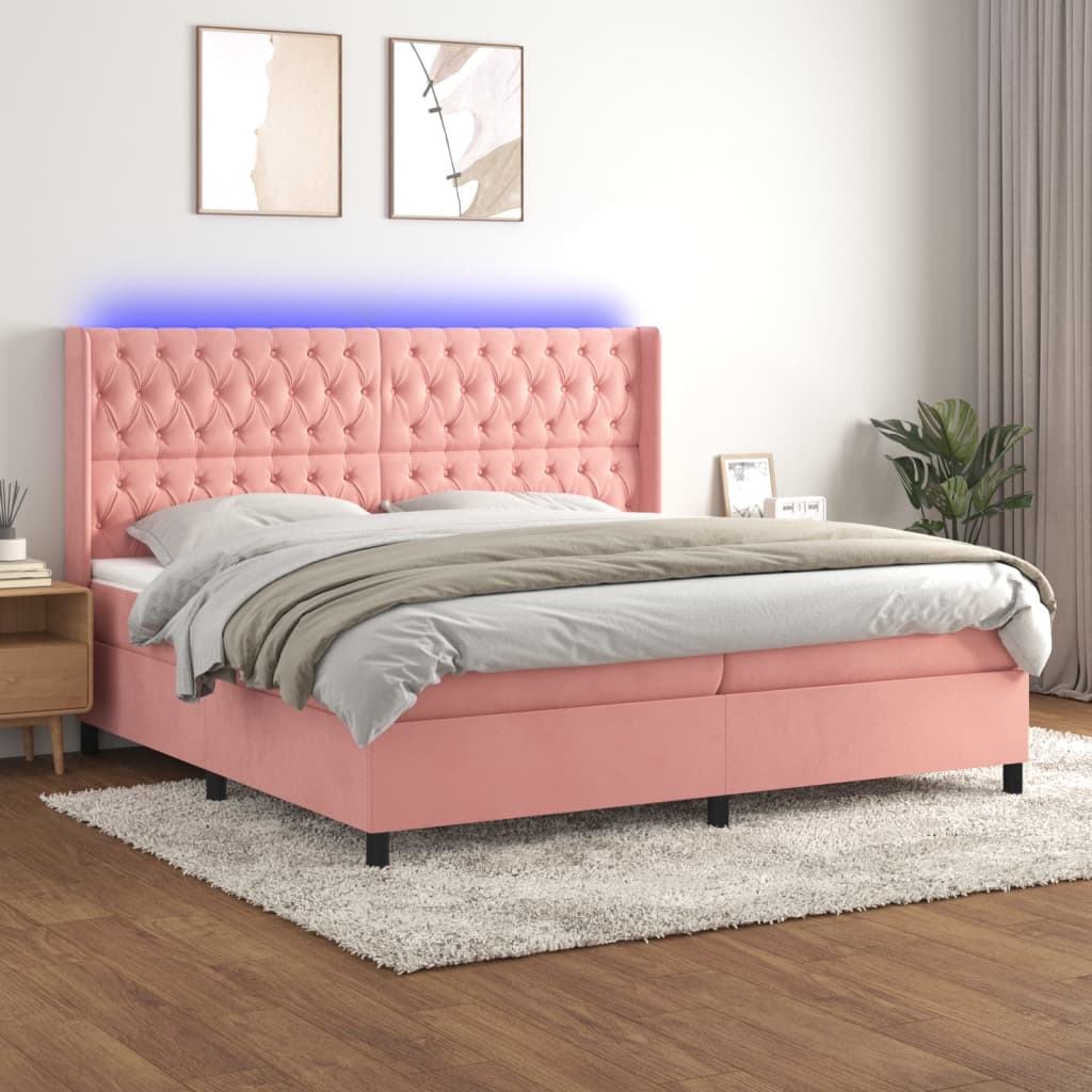 Sommier à lattes de lit matelas et LED Rose 200x200 cm Velours - XIOS