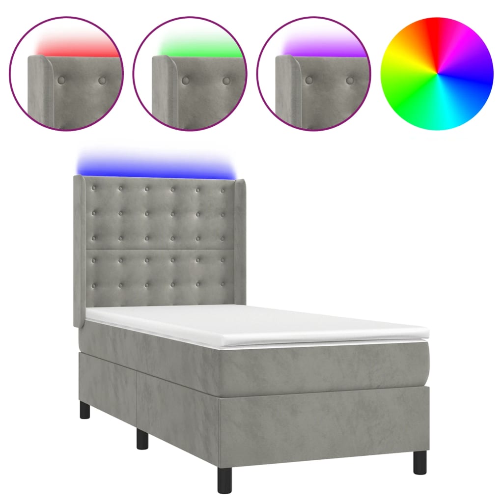 Sommier à lattes de lit matelas LED Gris clair 80x200cm Velours - XIOS
