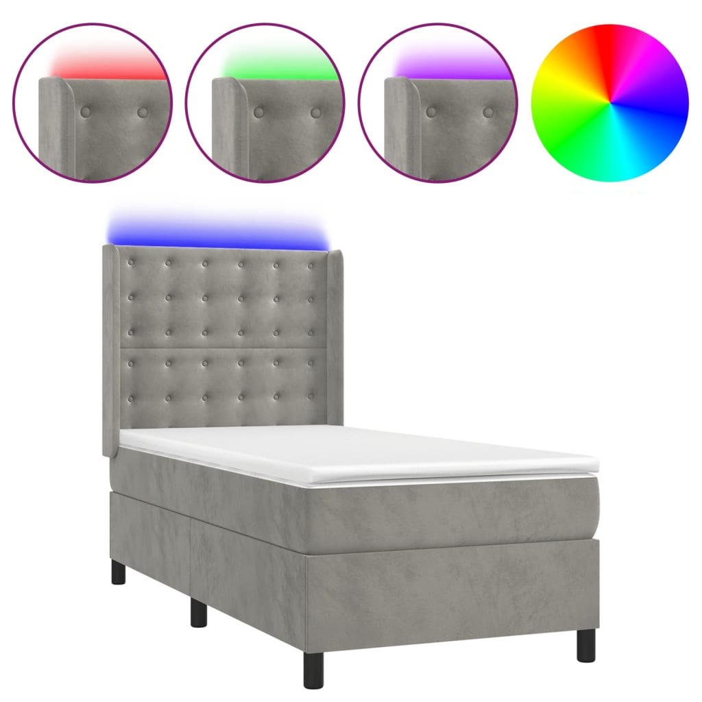 Sommier à lattes de lit matelas LED Gris clair 90x190cm Velours - XIOS