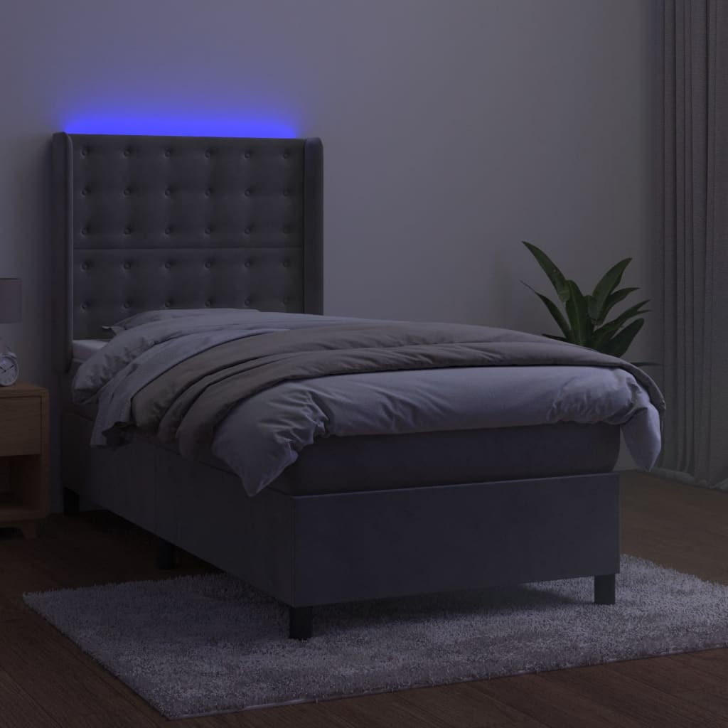 Sommier à lattes de lit matelas LED Gris clair 90x190cm Velours - XIOS