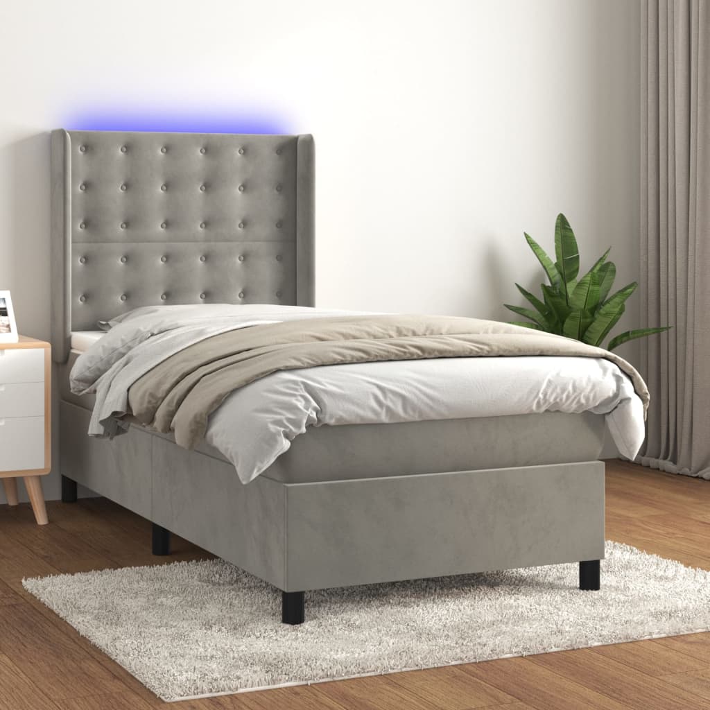 Sommier à lattes de lit matelas LED Gris clair 90x190cm Velours - XIOS