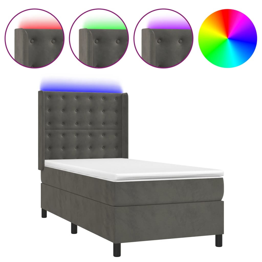 Sommier à lattes de lit matelas LED Gris foncé 90x190cm Velours - XIOS