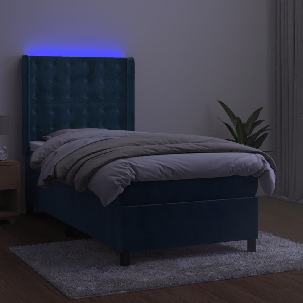 Sommier à lattes de lit matelas LED Bleu foncé 90x190cm Velours - XIOS