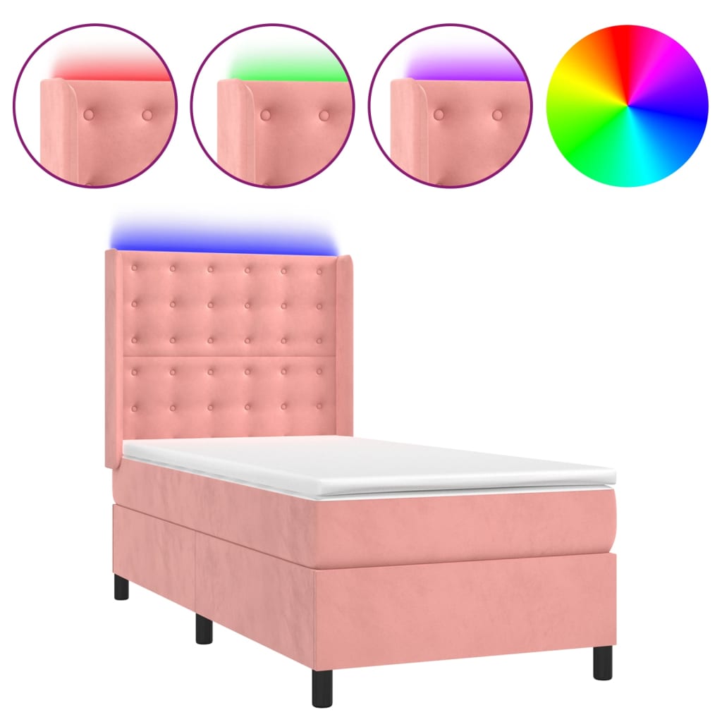 Sommier à lattes de lit matelas et LED Rose 90x190 cm Velours - XIOS