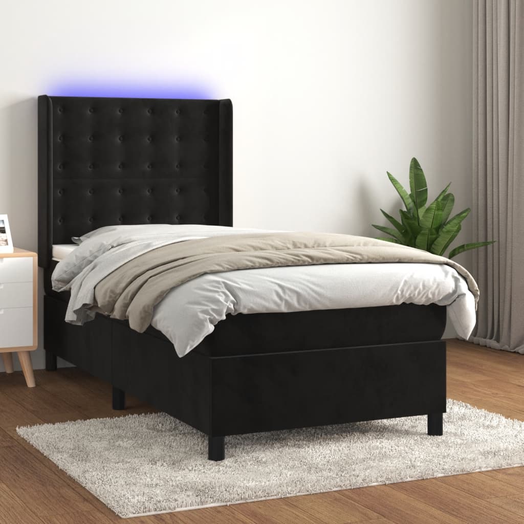 Sommier à lattes de lit matelas et LED Noir 90x200 cm Velours - XIOS