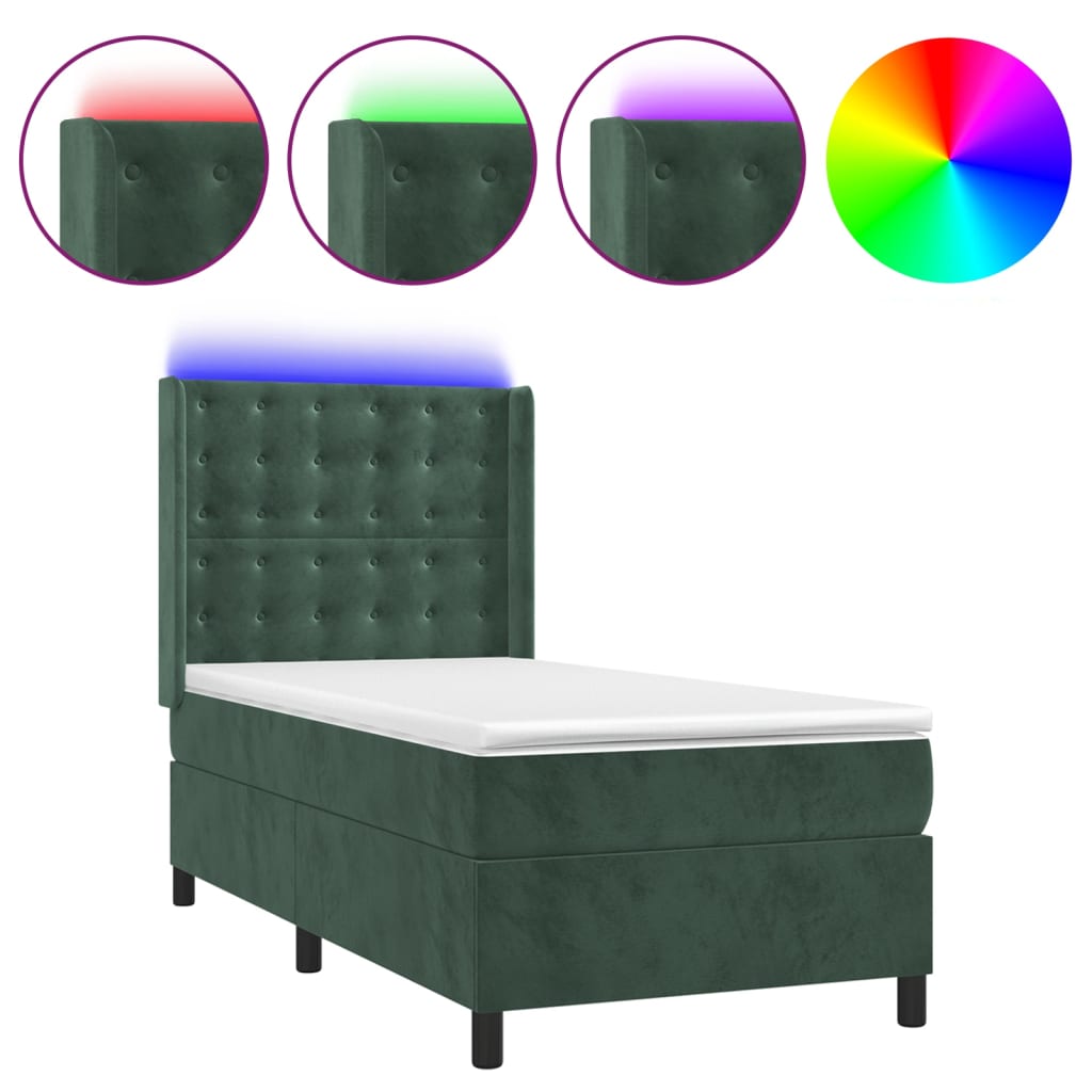 Sommier à lattes de lit matelas LED Vert foncé 90x200cm Velours - XIOS