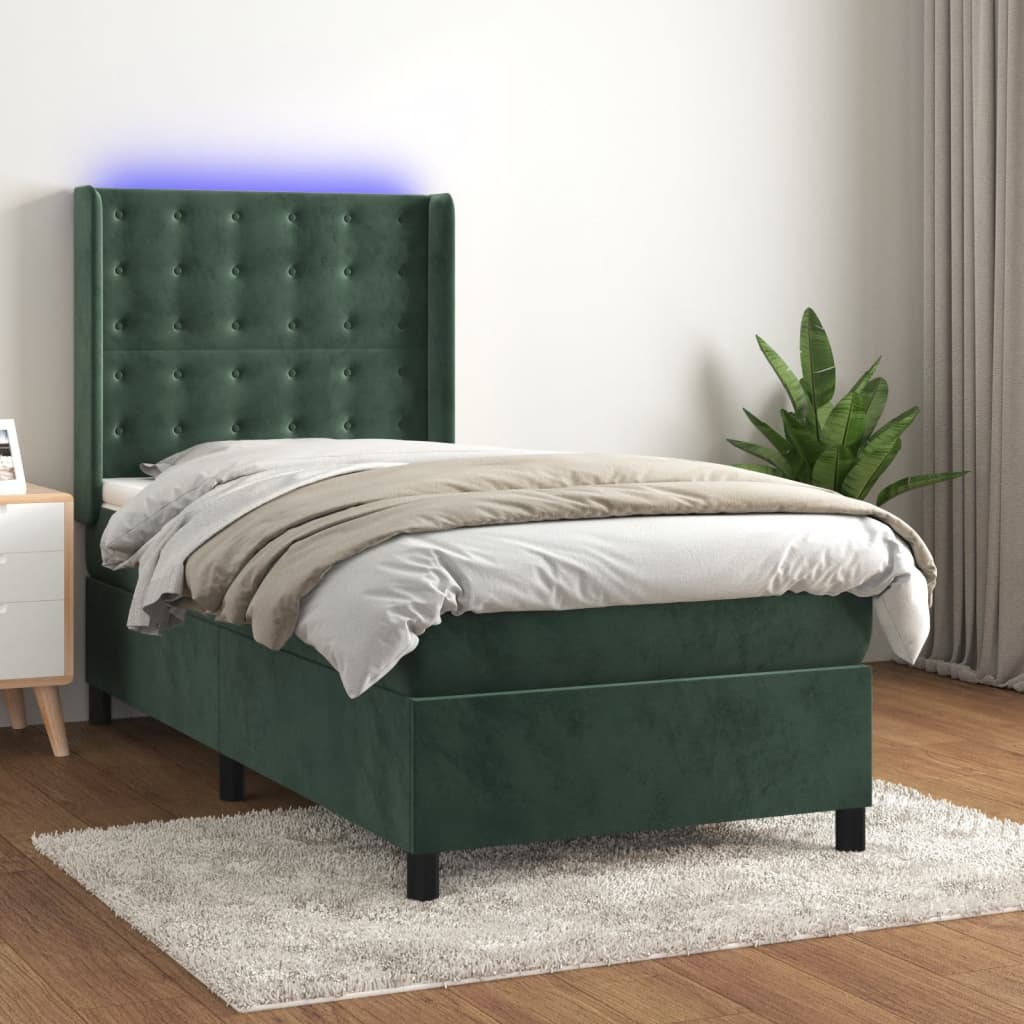 Sommier à lattes de lit matelas LED Vert foncé 90x200cm Velours - XIOS