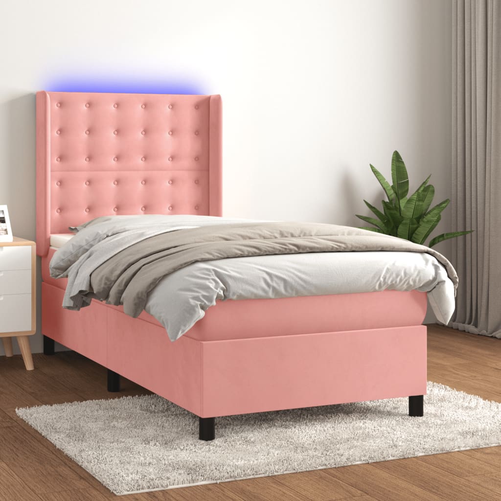 Sommier à lattes de lit matelas et LED Rose 90x200 cm Velours - XIOS