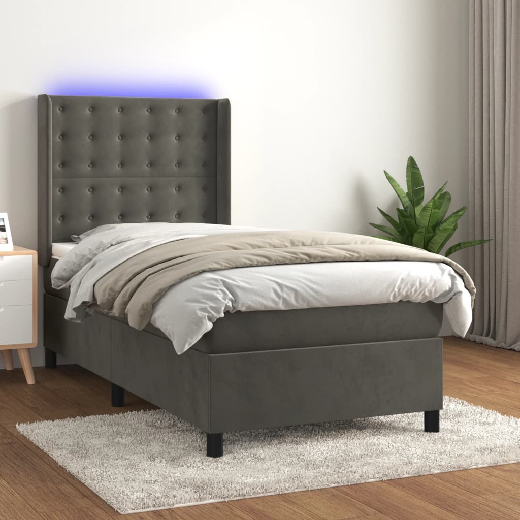 Sommier à lattes de lit matelas et LED Gris foncé 100x200 cm - XIOS