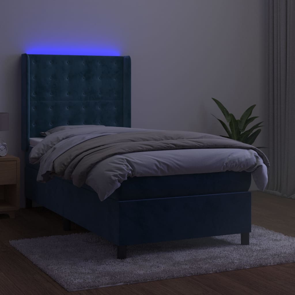 Sommier à lattes de lit matelas et LED Bleu foncé 100x200 cm - XIOS