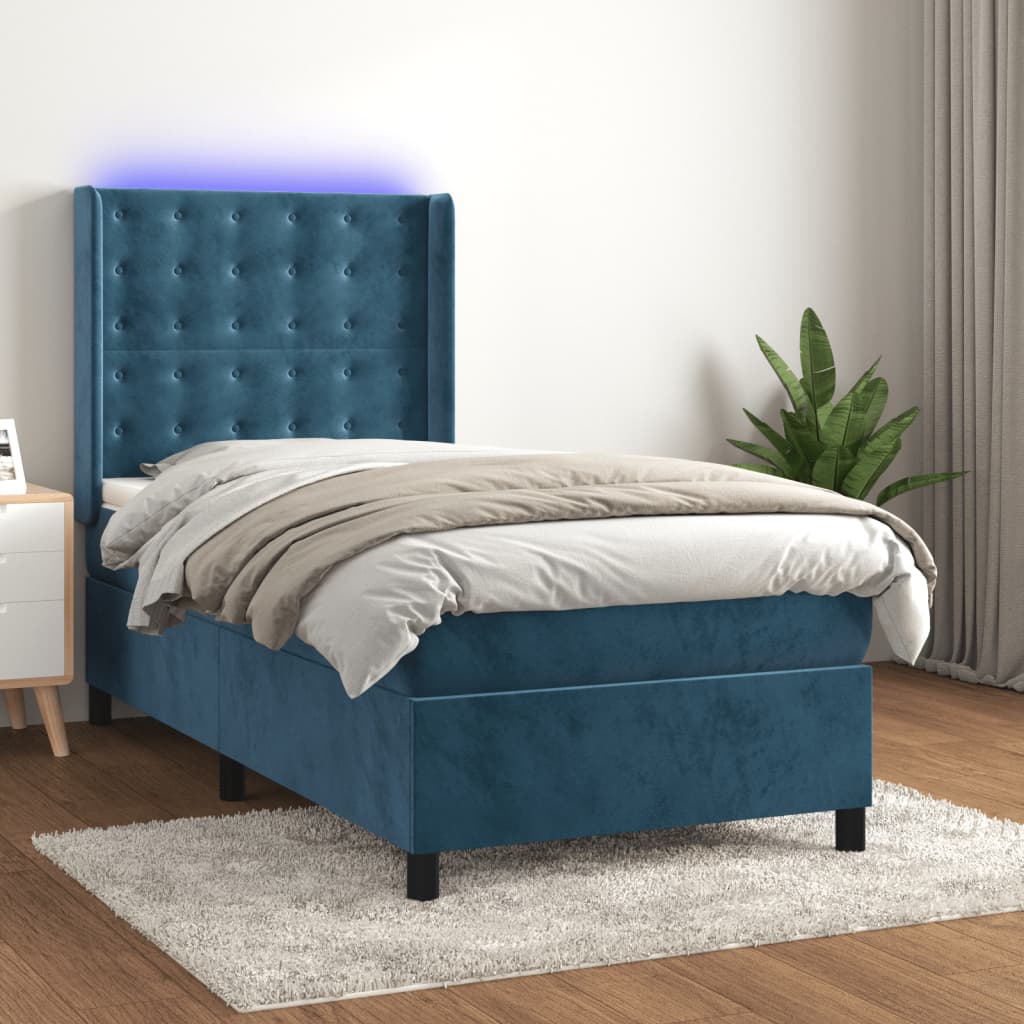 Sommier à lattes de lit matelas et LED Bleu foncé 100x200 cm - XIOS