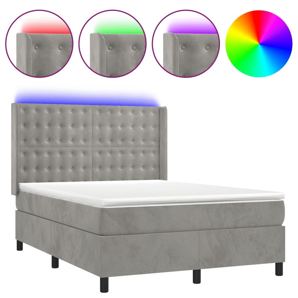Sommier à lattes de lit matelas et LED Gris clair 140x190 cm - XIOS