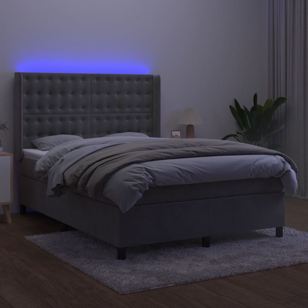 Sommier à lattes de lit matelas et LED Gris clair 140x190 cm - XIOS