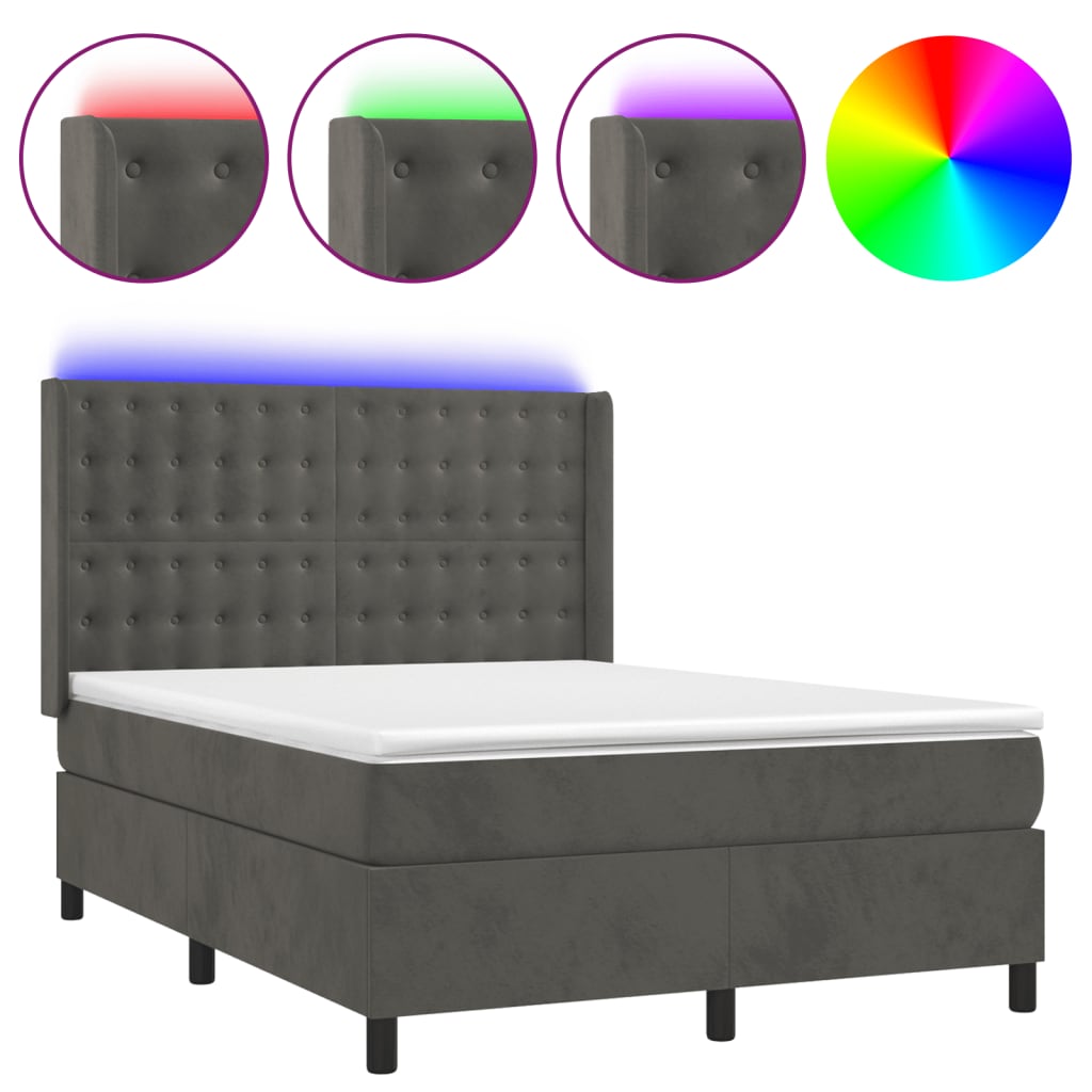 Sommier à lattes de lit matelas et LED Gris foncé 140x190 cm - XIOS