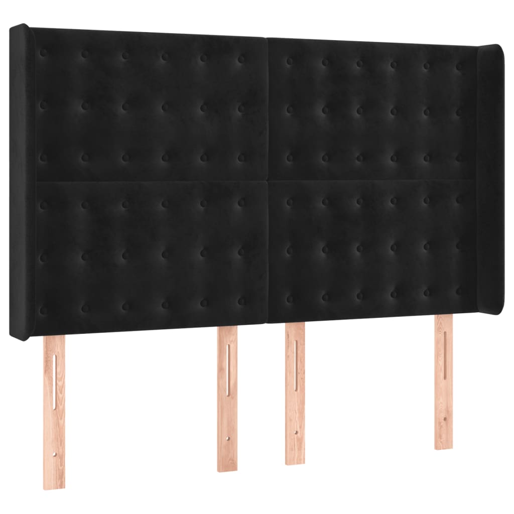 Sommier à lattes de lit matelas et LED Noir 140x190 cm Velours - XIOS