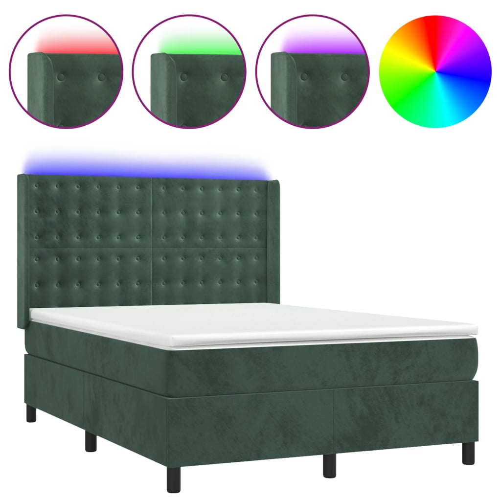 Sommier à lattes de lit matelas et LED Vert foncé 140x190 cm - XIOS
