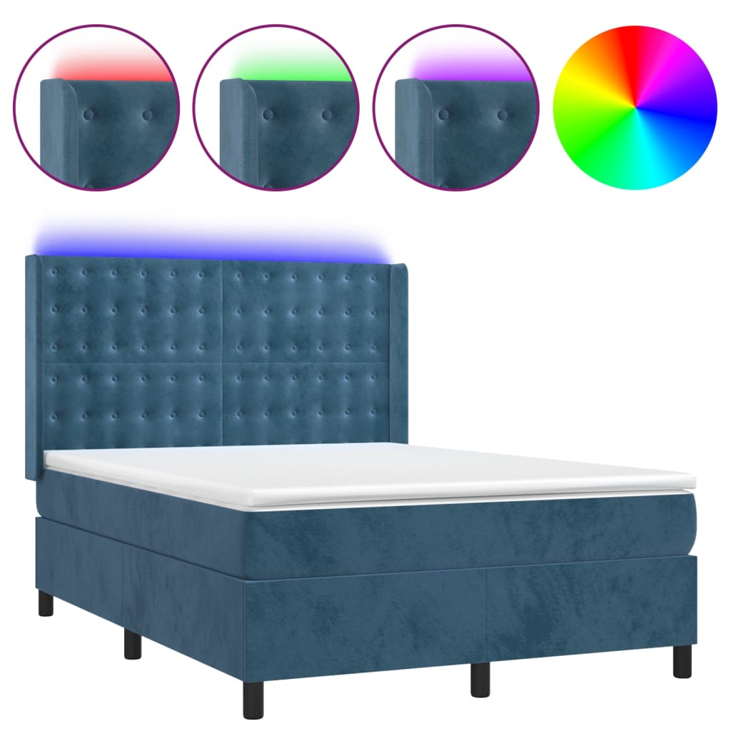 Sommier à lattes de lit matelas et LED Bleu foncé 140x190 cm - XIOS