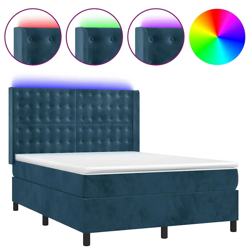 Sommier à lattes de lit matelas et LED Bleu foncé 140x190 cm - XIOS