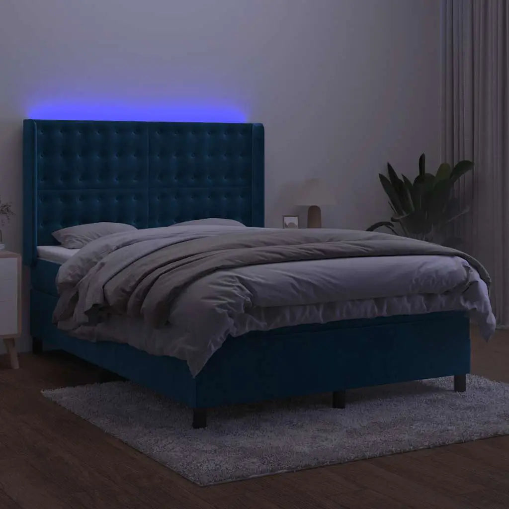 Sommier à lattes de lit matelas et LED Bleu foncé 140x190 cm - XIOS
