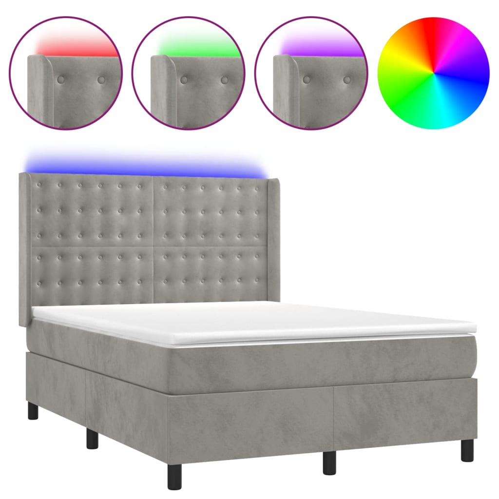 Sommier à lattes de lit matelas et LED Gris clair 140x200 cm - XIOS