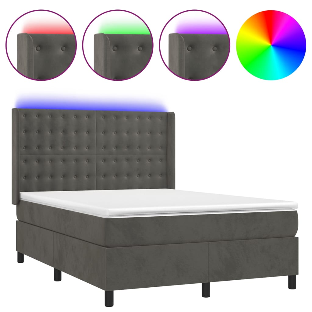 Sommier à lattes de lit matelas et LED Gris foncé 140x200 cm - XIOS