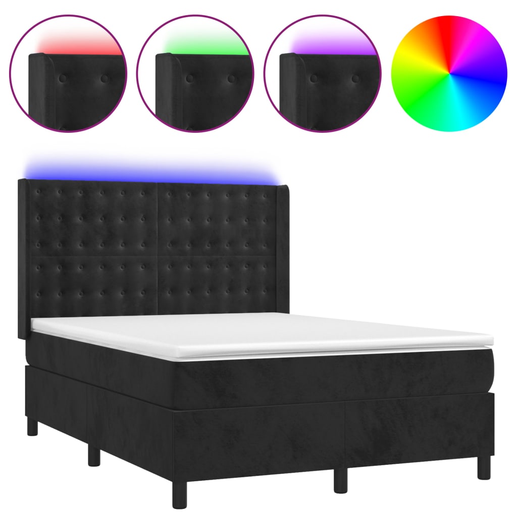 Sommier à lattes de lit matelas et LED Noir 140x200 cm Velours - XIOS