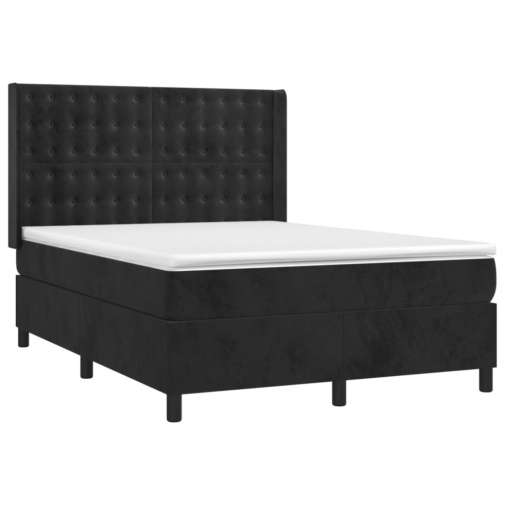 Sommier à lattes de lit matelas et LED Noir 140x200 cm Velours - XIOS