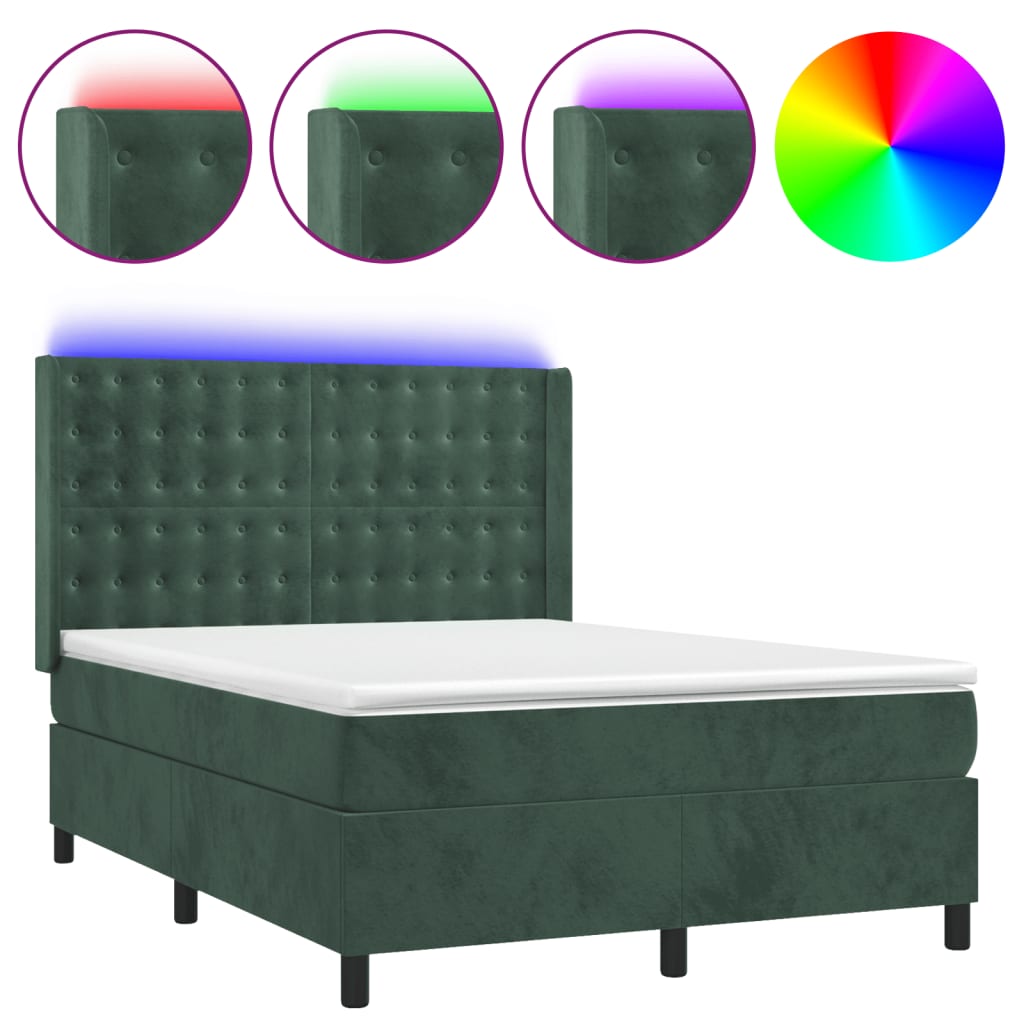 Sommier à lattes de lit matelas et LED Vert foncé 140x200 cm - XIOS