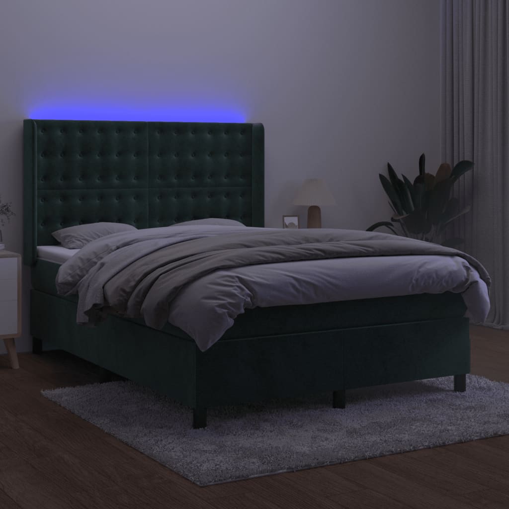 Sommier à lattes de lit matelas et LED Vert foncé 140x200 cm - XIOS