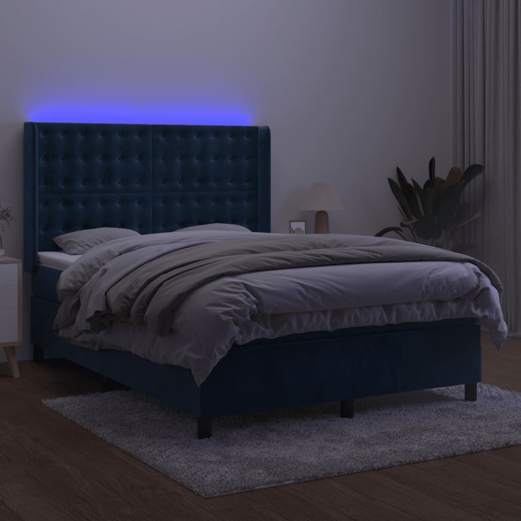 Sommier à lattes de lit matelas et LED Bleu foncé 140x200 cm - XIOS