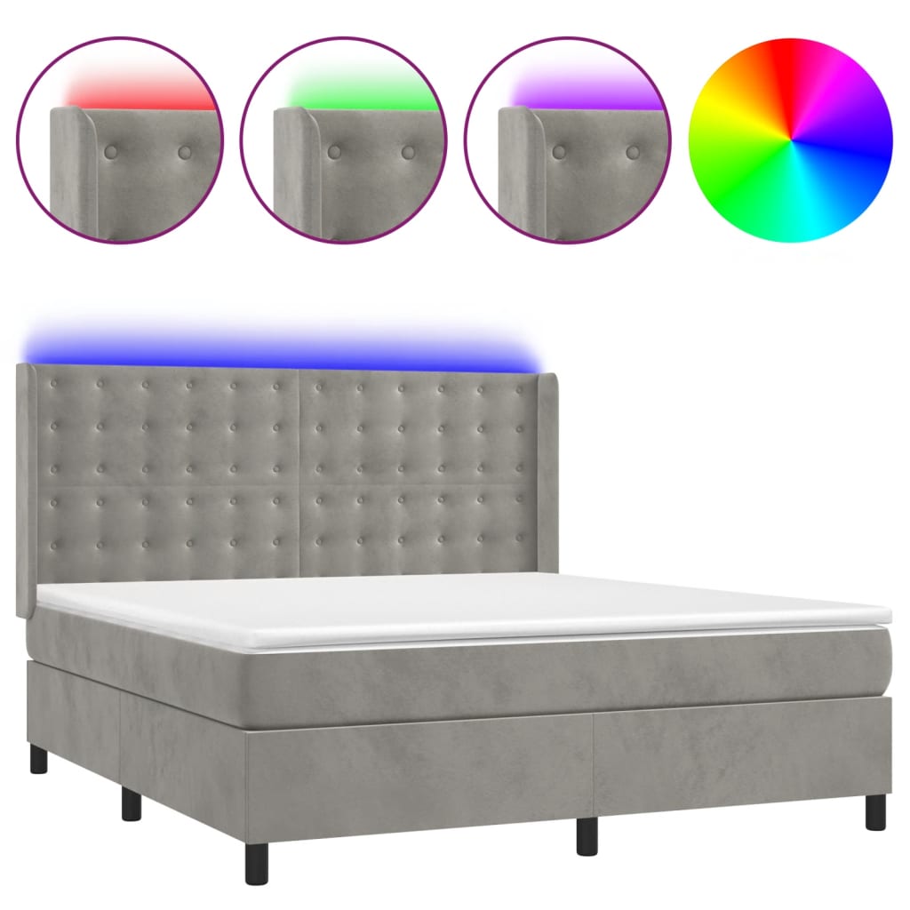 Sommier à lattes de lit matelas et LED Gris clair 160x200 cm - XIOS