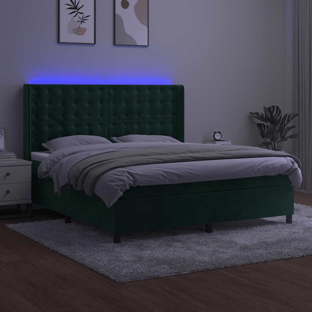 Sommier à lattes de lit matelas et LED Vert foncé 160x200 cm - XIOS