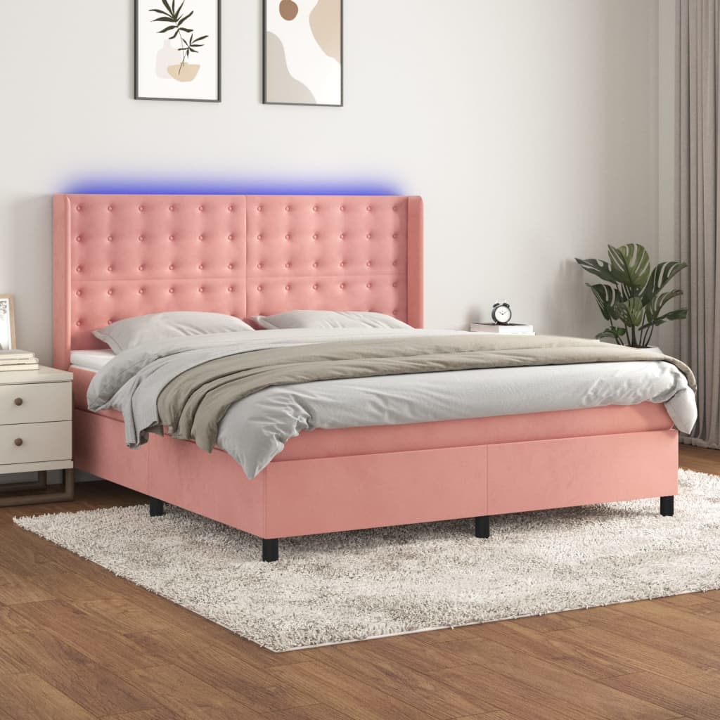 Sommier à lattes de lit matelas et LED Rose 160x200 cm Velours - XIOS