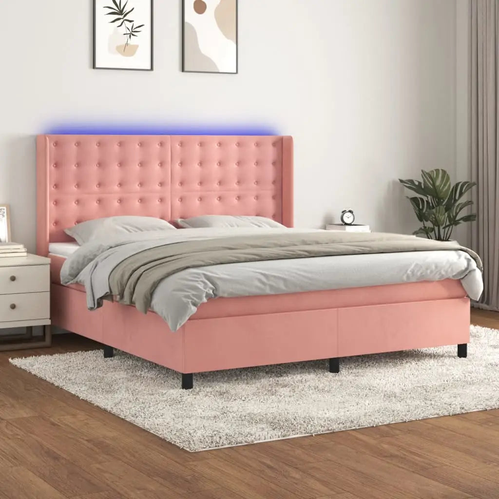 Sommier à lattes de lit matelas et LED Rose 160x200 cm Velours - XIOS