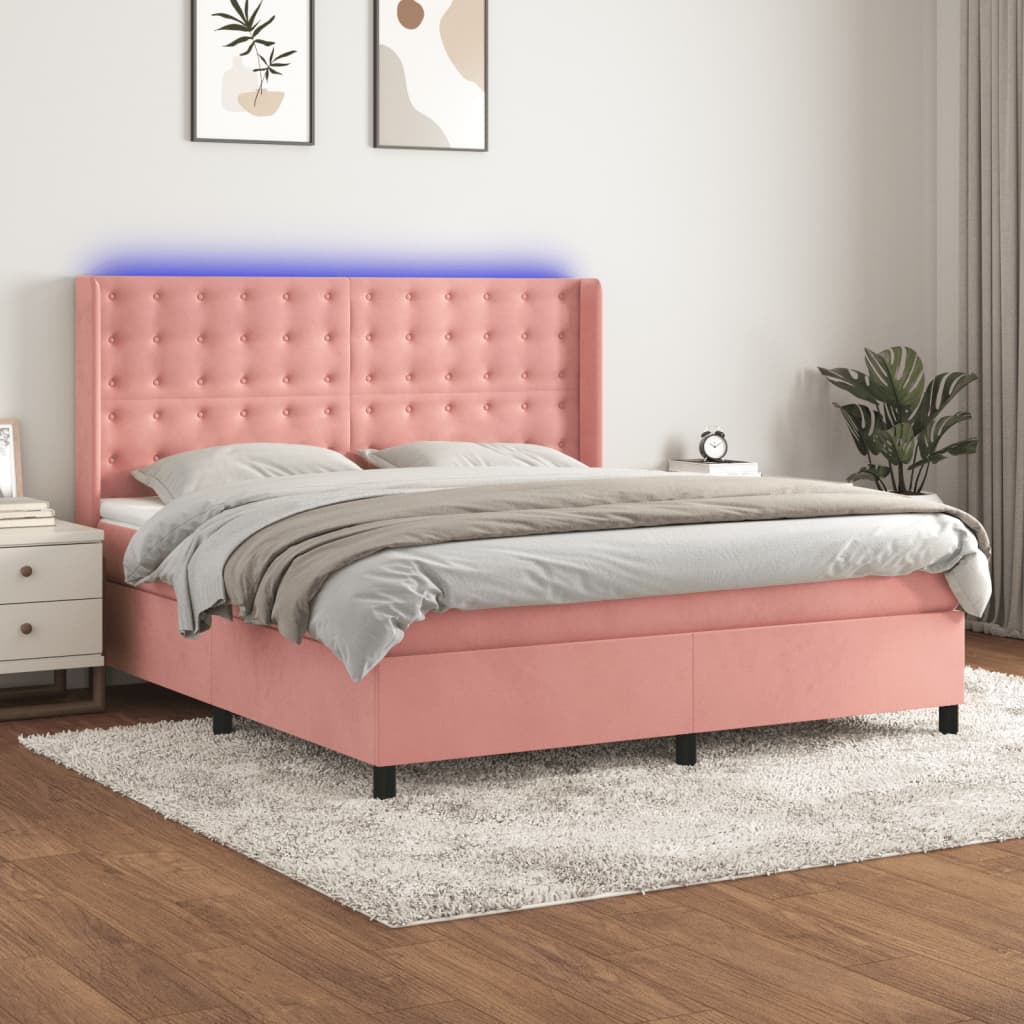Sommier à lattes de lit matelas et LED Rose 180x200 cm Velours - XIOS