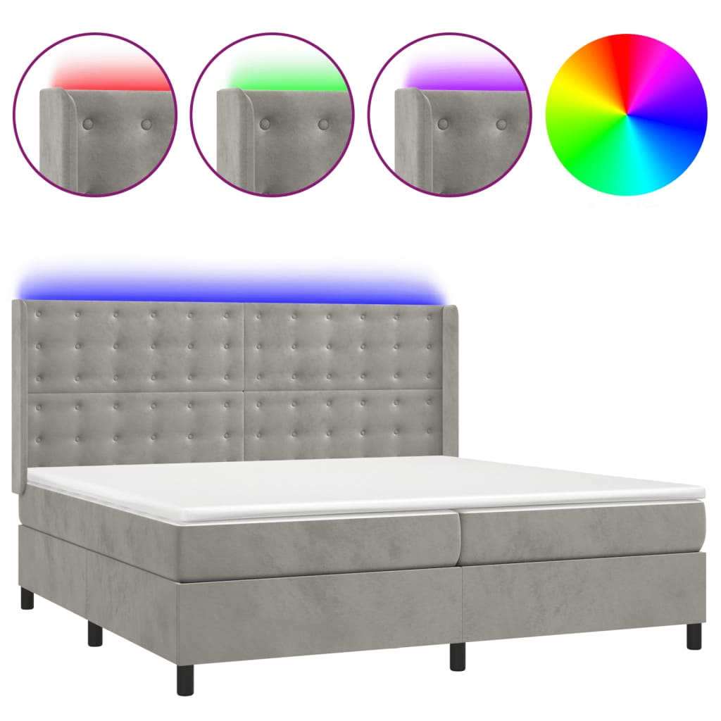 Sommier à lattes de lit matelas et LED Gris clair 200x200 cm - XIOS
