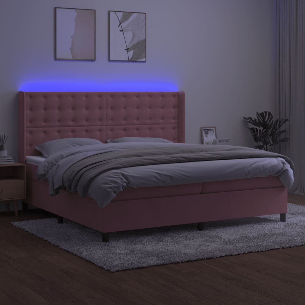 Sommier à lattes de lit matelas et LED Rose 200x200 cm Velours - XIOS