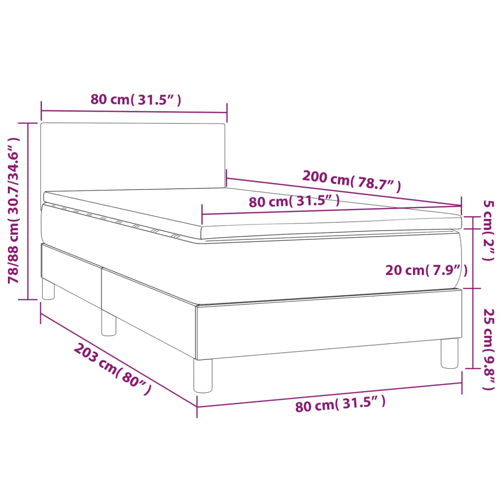 Sommier à lattes de lit avec matelas et LED Noir 80x200cm Tissu - XIOS