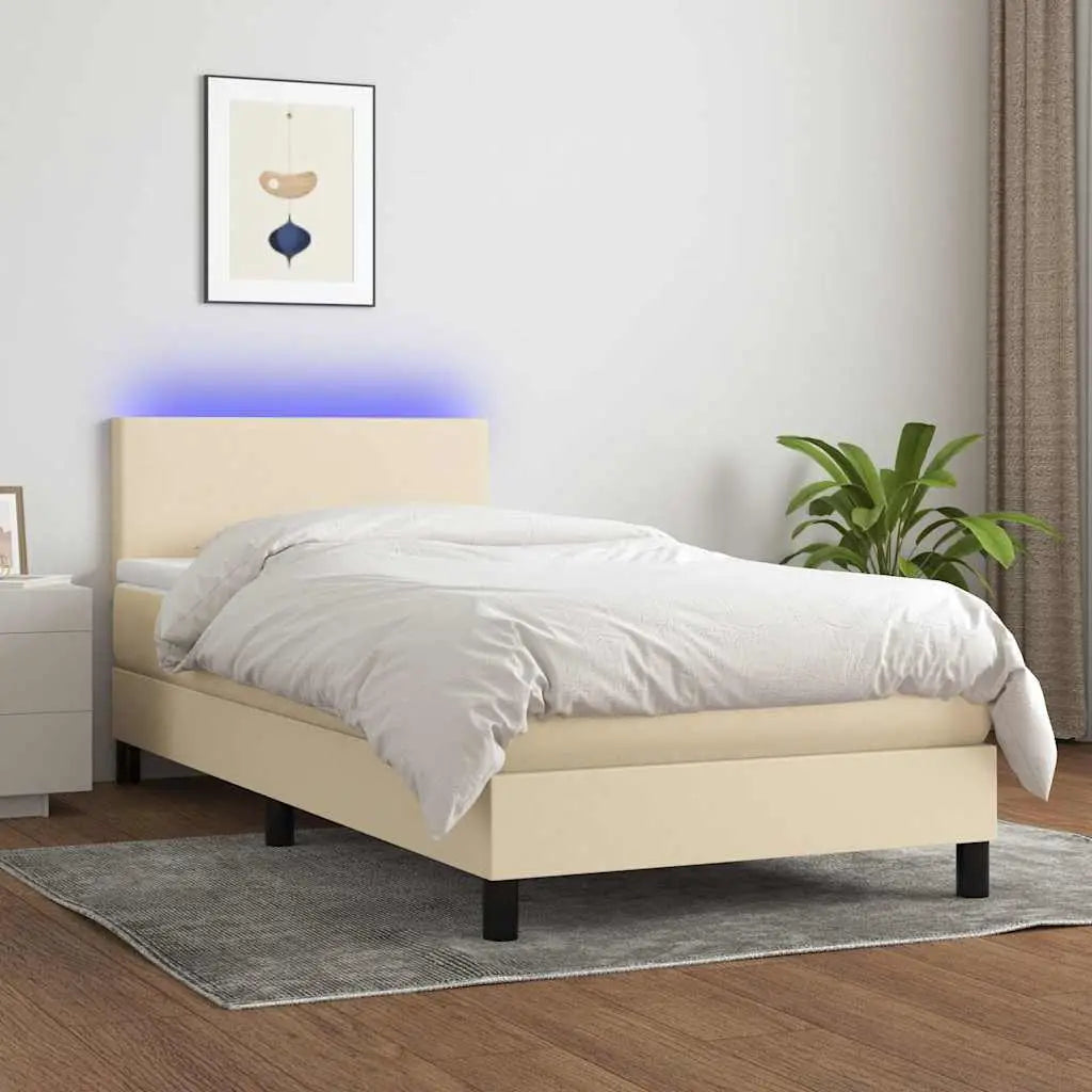 Sommier à lattes de lit avec matelas LED Crème 80x200cm Tissu - XIOS