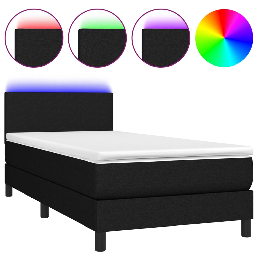Sommier à lattes de lit avec matelas et LED Noir 90x190cm Tissu - XIOS