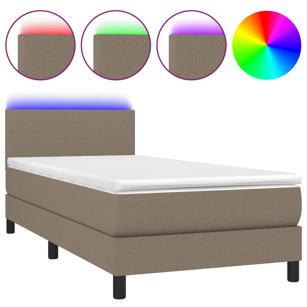 Sommier à lattes de lit avec matelas LED Taupe 90x190 cm Tissu - XIOS