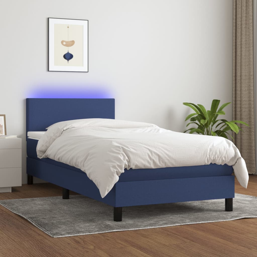 Sommier à lattes de lit avec matelas et LED Bleu 90x200cm Tissu - XIOS