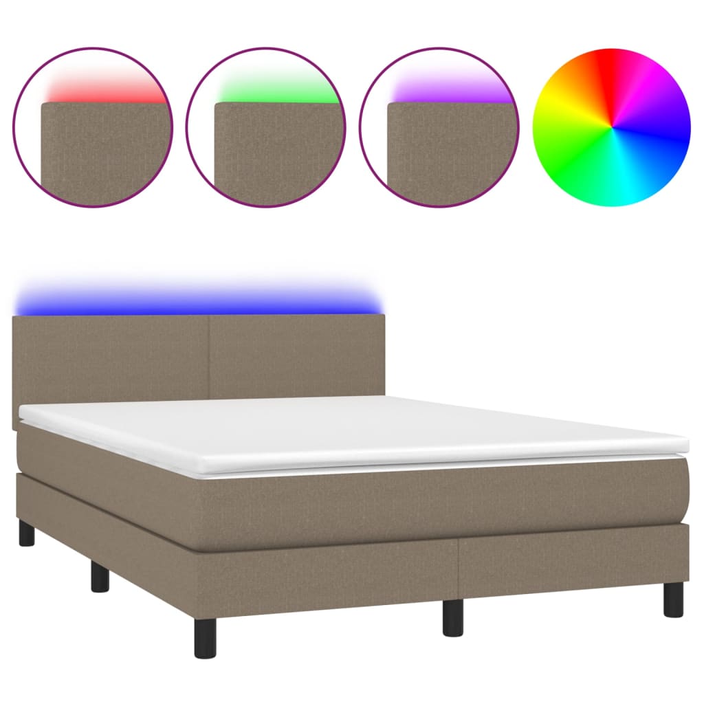 Sommier à lattes de lit avec matelas LED Taupe 140x190 cm Tissu - XIOS