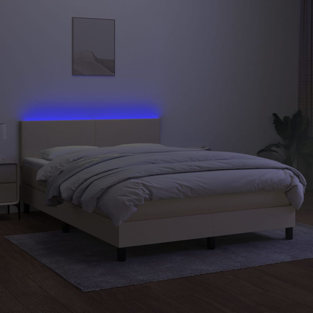 Sommier à lattes de lit avec matelas LED Crème 140x200 cm Tissu - XIOS