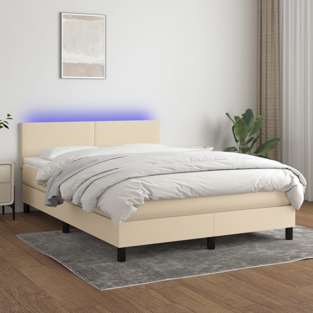 Sommier à lattes de lit avec matelas LED Crème 140x200 cm Tissu - XIOS